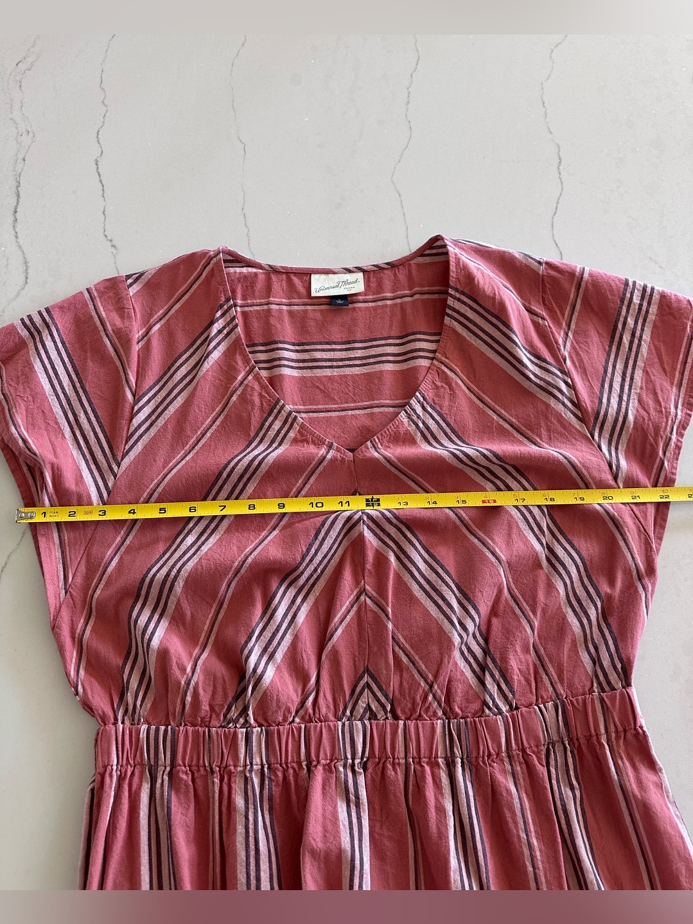 Universal Thread x Target Cotton Midi Dress Cap Sleeve Ruffle Pink Red Stripe LG - Picture 5 of 15